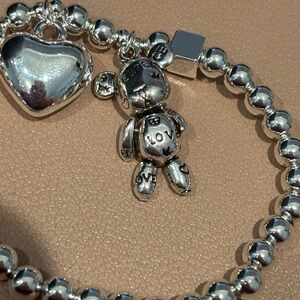 Elastic 925 stamped peace and love bear bracelet